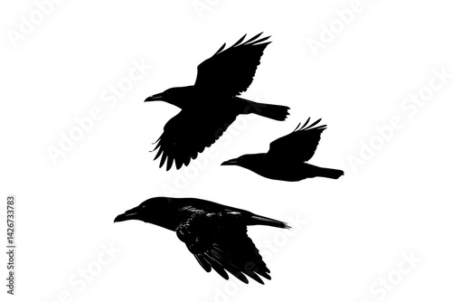 A collection of hand-drawn animal silhouettes is available, featuring a spooky Halloween raven and crow silhouettes for a terrifying Halloween night