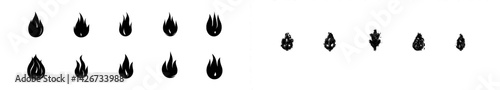 Icon vector illustration featuring various flame designs and styles for graphic applications and artistic use