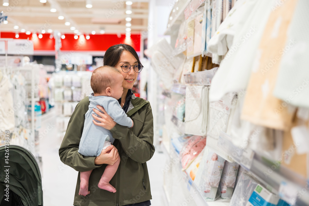 Mum Shopping with Baby in Department Store