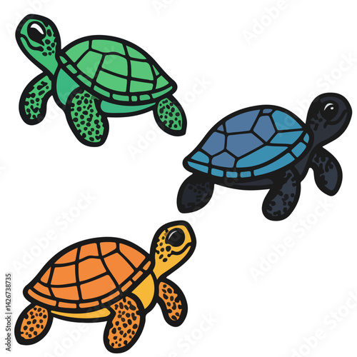 turtle, reptile, vector, transparent background, various