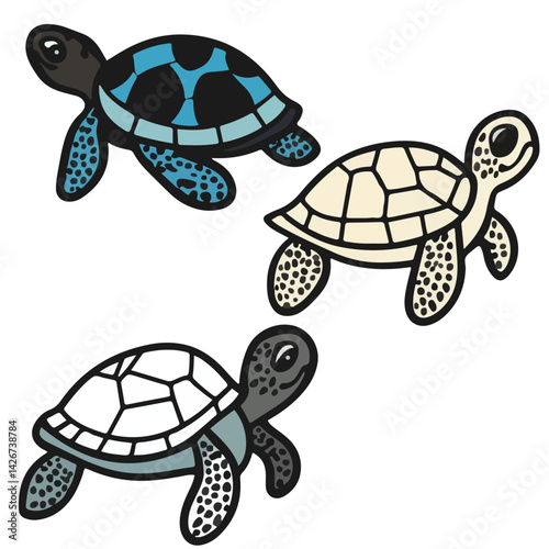 turtle, reptile, vector, transparent background, various