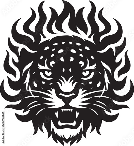 Roaring Cheetah Vector – Tribal Wild Cat Head Tattoo & Logo Design