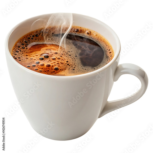 Steaming Cup of Black Coffee in White Mug isolated on transparent background