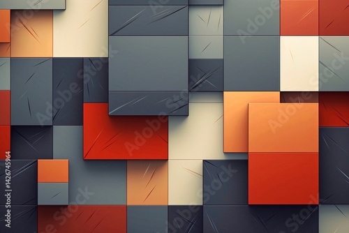 3d render, abstract geometric background, black, orange, brown and red squares, square pattern. Generative AI