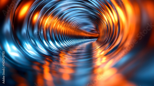 Orange and blue light rays form a tunnel fading into the distance like a portal