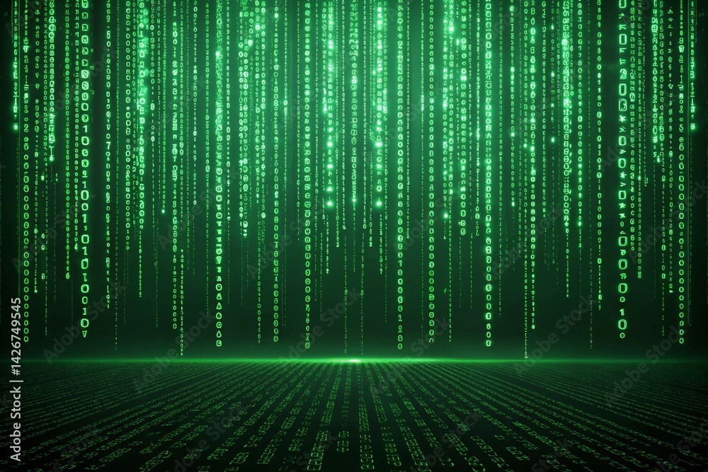 Obraz premium Matrix Code Background Green cascading code futuristic feel - generated by ai