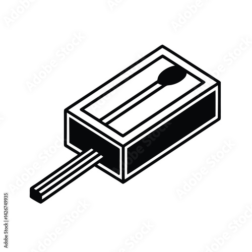Black and white matchbox illustration with matches minimalist design simple graphic style