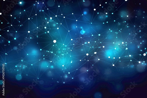Abstract blue background with connecting dots and lines. Technology concept. 3D Rendering. Generative AI