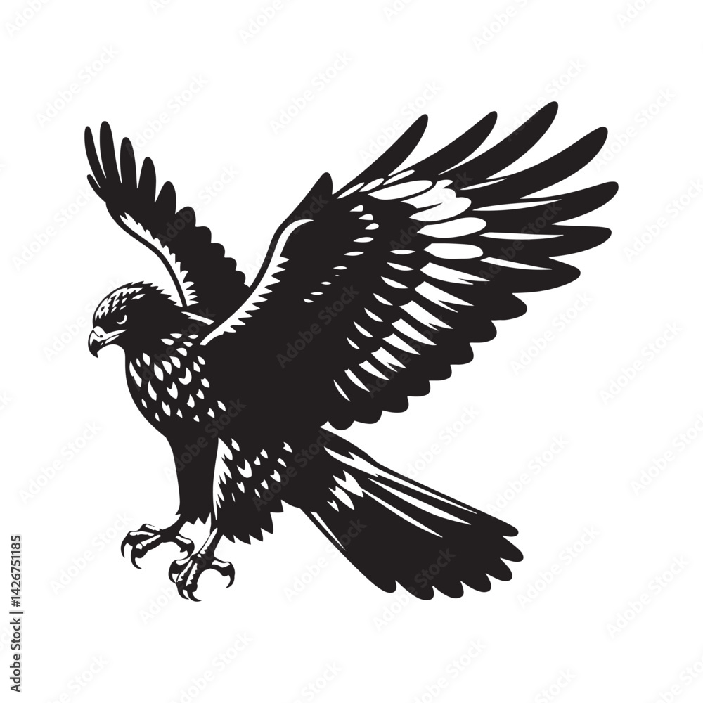 Fototapeta premium Minimal Buzzard Vector Silhouette - Buzzard Bird Illustration - Buzzard Art - Black and White Buzzard Design.
