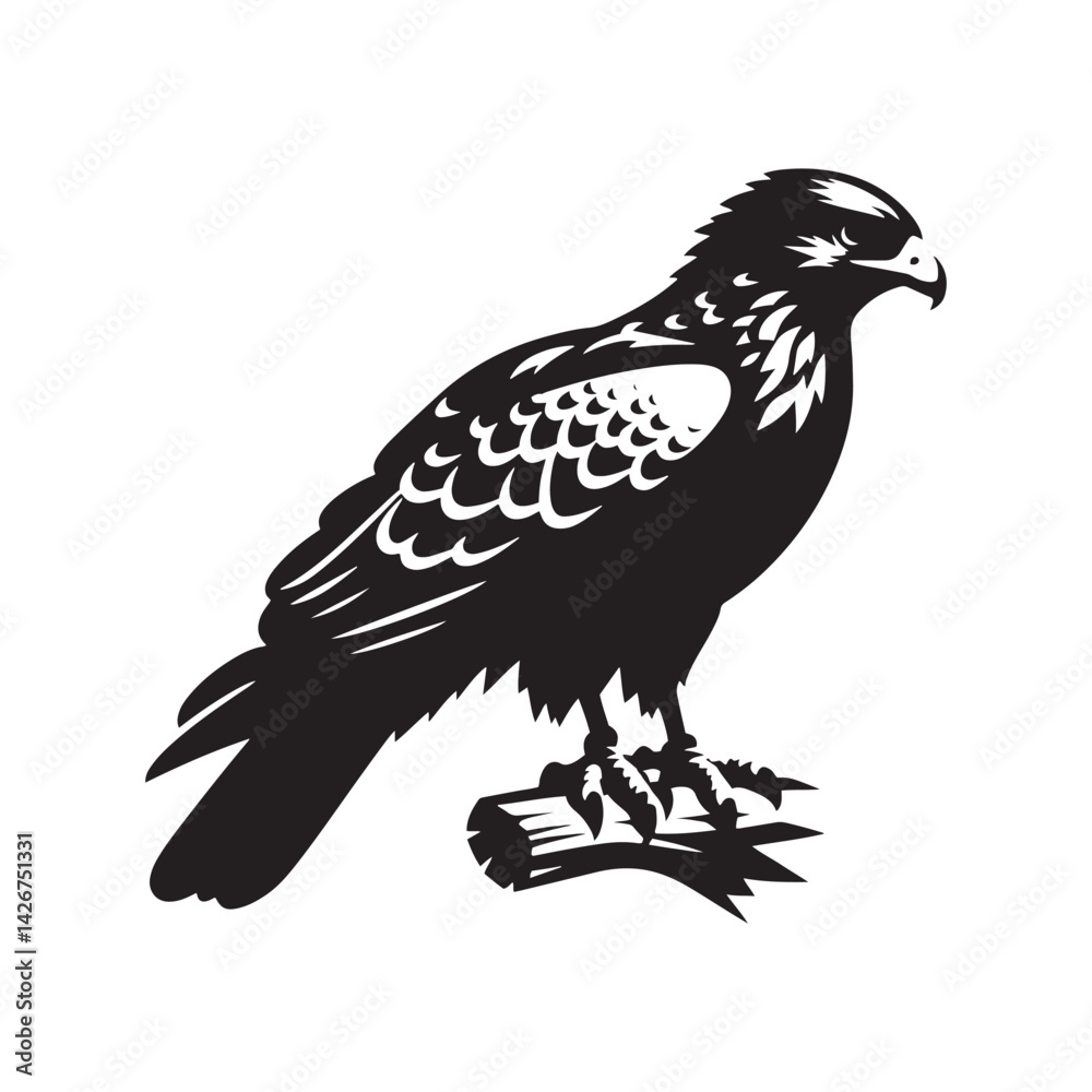 Fototapeta premium Minimal Buzzard Vector Silhouette - Buzzard Bird Illustration - Buzzard Art - Black and White Buzzard Design.