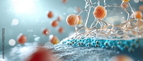 Close-up view of a futuristic, biomimetic bio-gel implant designed to enhance skin elasticity and rejuvenation for aged or damaged skin