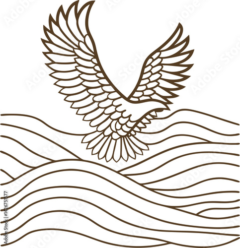 eagle soaring over waves in minimalist line art symbol of freedom, strength, and nature