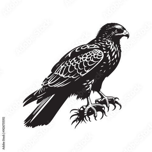 Minimal Buzzard Vector Silhouette - Buzzard Bird Illustration - Buzzard Art - Black and White Buzzard Design.