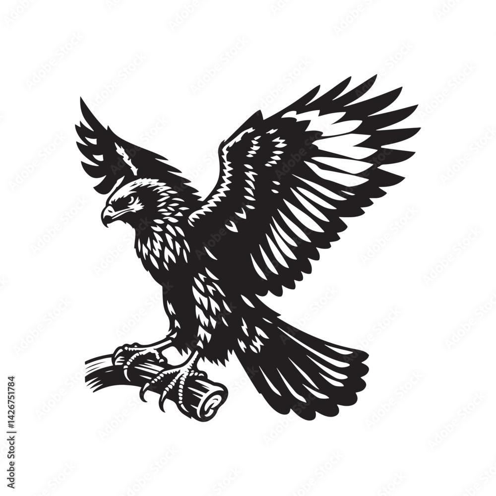 Obraz premium Minimal Buzzard Vector Silhouette - Buzzard Bird Illustration - Buzzard Art - Black and White Buzzard Design.