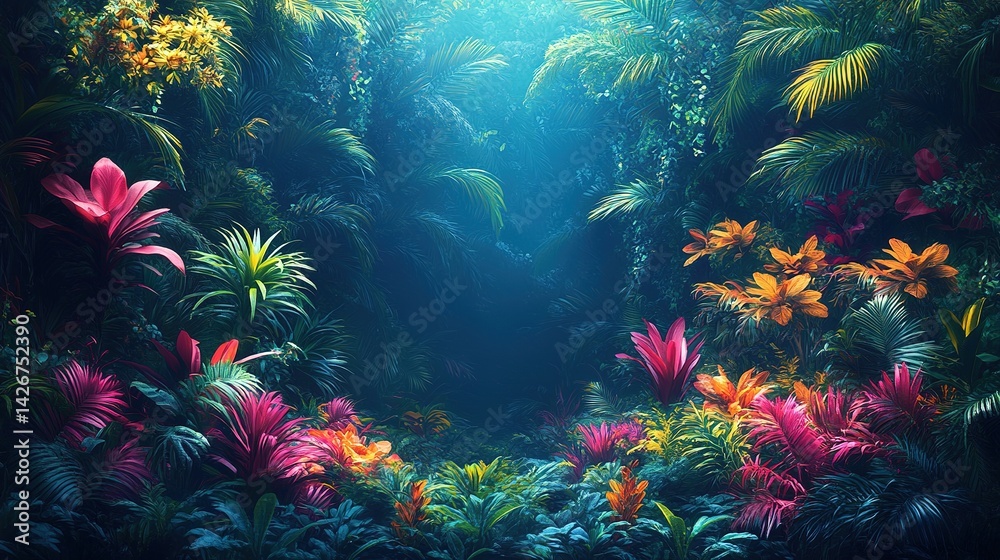 Naklejka premium Lush, vibrant tropical jungle scene