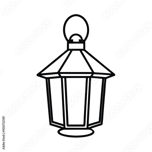 Minimalist outline of an elegant hanging lantern illuminating darkness and creating ambiance