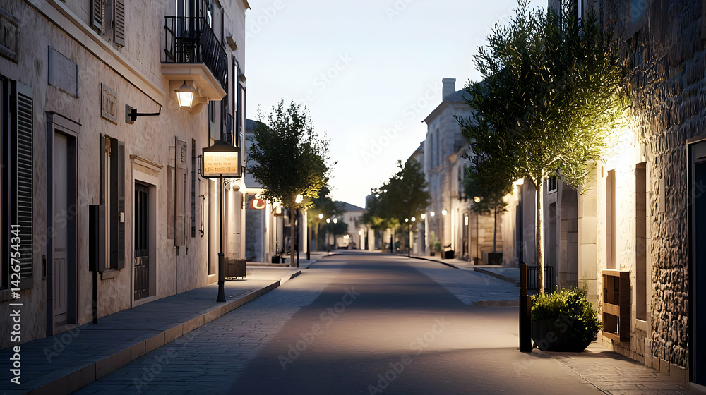 Obraz premium Pixelated European Town Street At Dawn