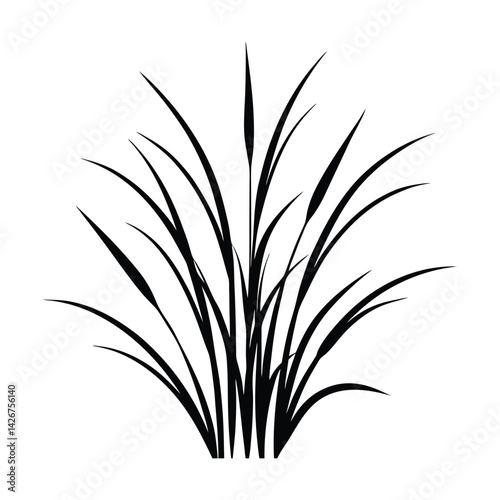 Silhouette illustration of aquatic grass growing dense and tall in black and white