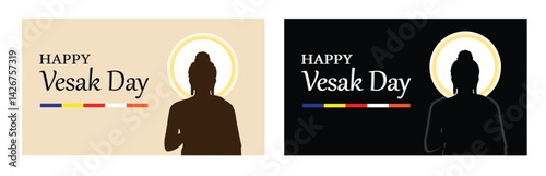 Happy Vesak Day Greeting Card with Buddha Silhouette