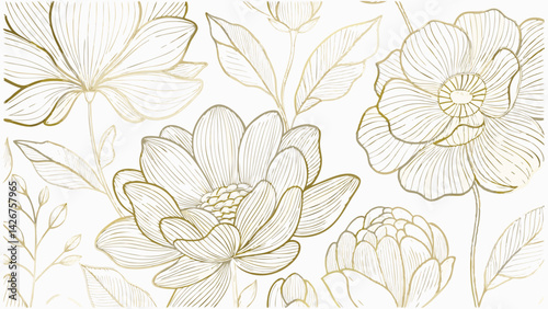 vector gold line flowers illustration  nature blos (1).eps