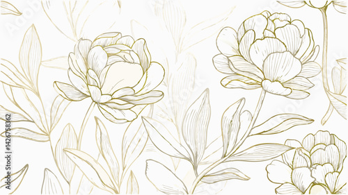 vector gold line flowers illustration  nature blos.eps