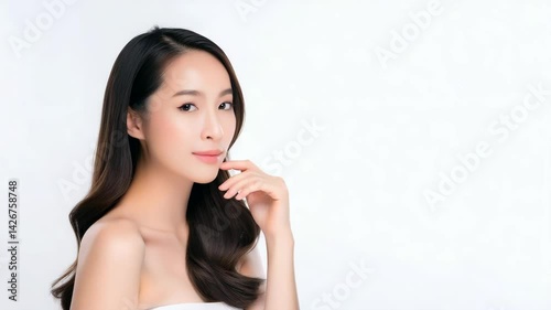 A beautiful Asian girl smiling happily, radiating joy and positivity. The image captures her genuine and cheerful expression, making it ideal for content related to happiness, positive emotions