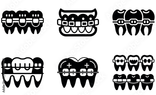 Braces Icons for Dental Care and Treatment vector design