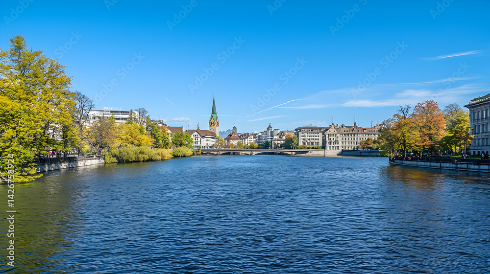 Obraz premium Panoramic View Of Zurich Lake In Autumn