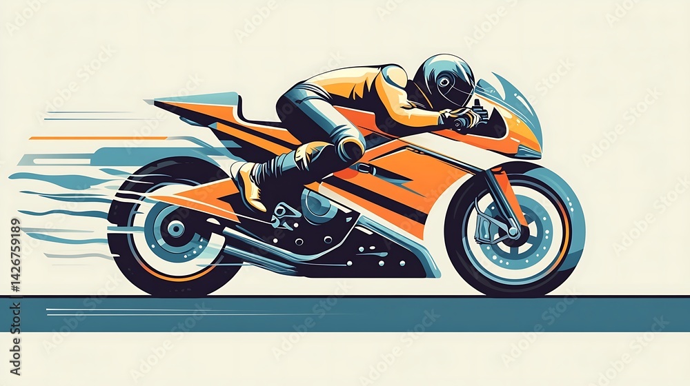Fototapeta premium Racer Speeds on Modern Motorcycle.