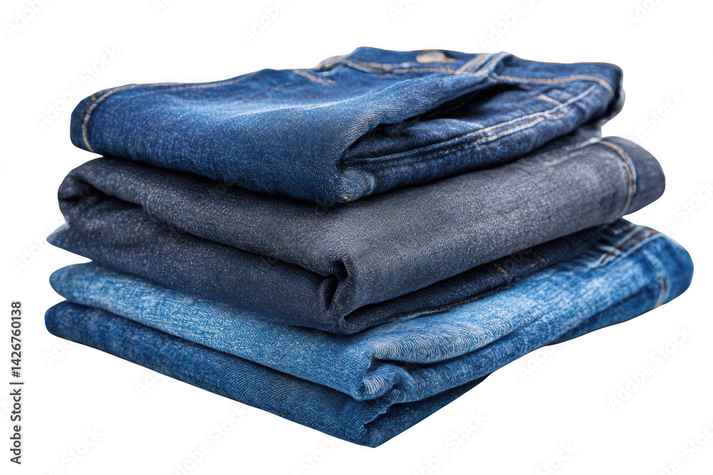 Folded stack of denim pants on transparent background Folded stack of denim pants on transparent background