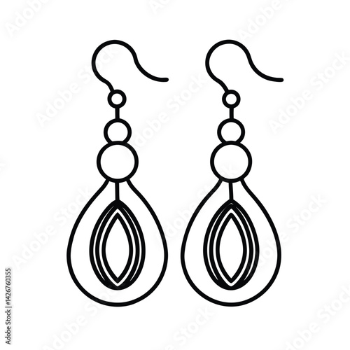 Elegant teardrop earrings outline fashion accessory jewellery minimalist black and white illustration