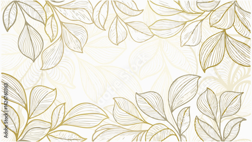 Wallpaper Mural vector gold line wavy leaves border  art deco luxu (1).eps Torontodigital.ca