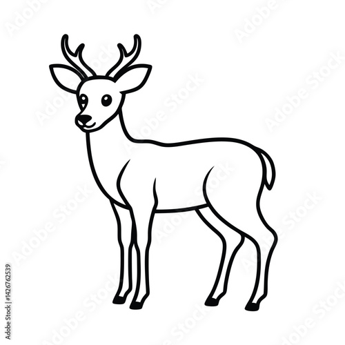 Standing deer illustration simple outline black and white line art graphic design