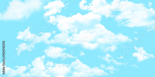 Blue sky with white cloud Vector cartoon nature background of Spring before sunset with bright sunlight
