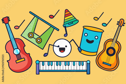 Musical instruments vector illustration set icons symbol music design
