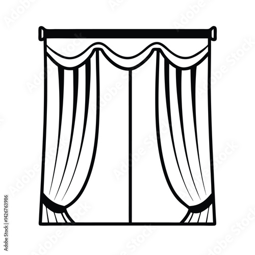 Elegant window curtain outline icon for interior design and home decoration elements