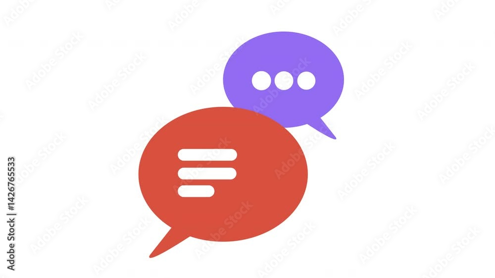Animation of two speech bubbles with unique designs, suitable for communication concepts, social media, or discussing diverse viewpoints in graphic design projects. Animation of two speech bubbles with unique designs, suitable for communication concepts, social media, or discussing diverse viewpoints in graphic design projects.