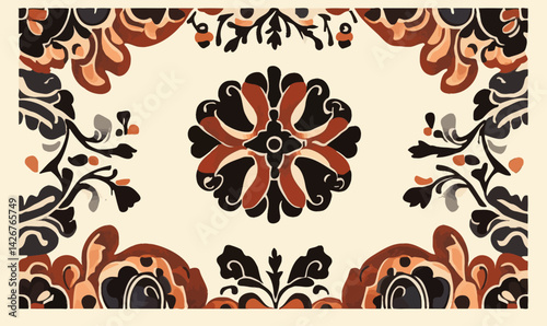 Elegant Javanese Batik Pattern Illustration with Ornamental Floral Motifs