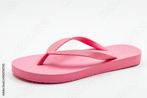 Side view of a solitary flip-flop, cleanly isolated against a pure white backdrop , studio, style, texture
