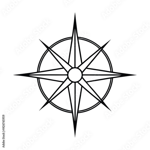 Simple black and white compass rose vector illustration for navigation and cartography
