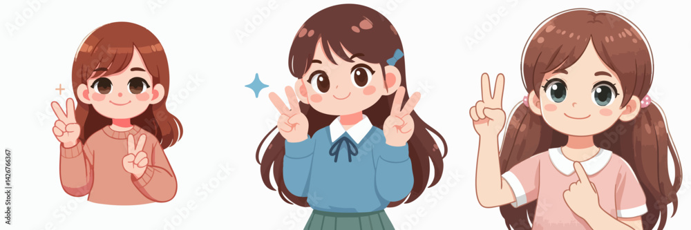 vector set of happy senior women with peace gesture vector set of happy senior women with peace gesture