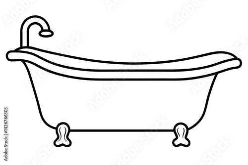 Clawfoot Bathtub Line Art Vector Illustration
