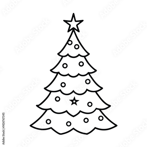 Outlined christmas tree with star and ornaments festive holiday season design