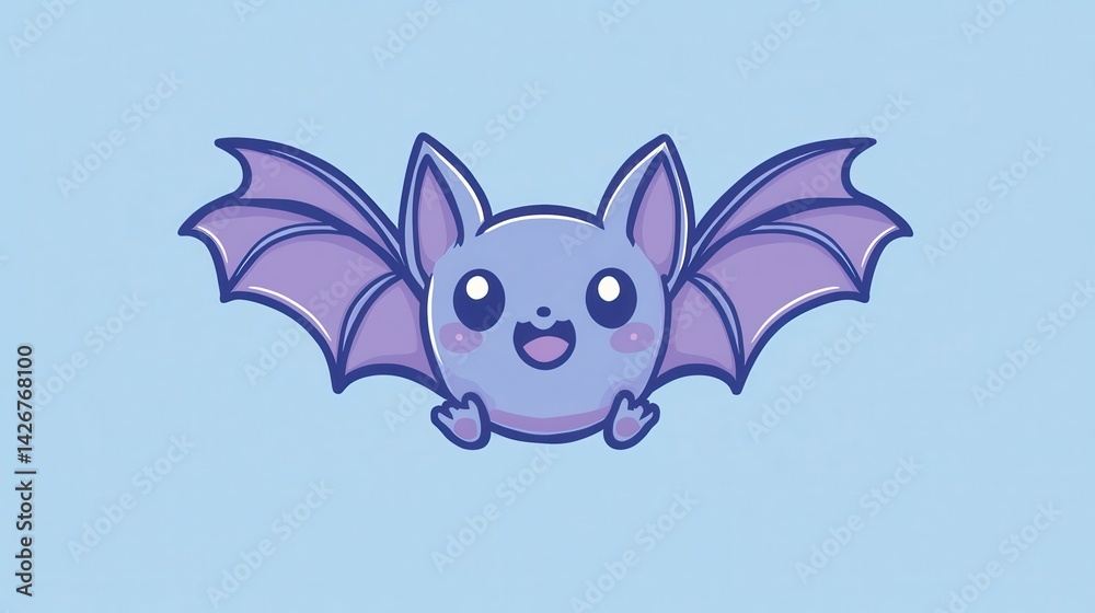A cute kawaii-style flying bat with a joyful expression, set against a simple background. A cute kawaii-style flying bat with a joyful expression, set against a simple background.