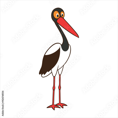 Cartoon saddle billed stork vector illustration