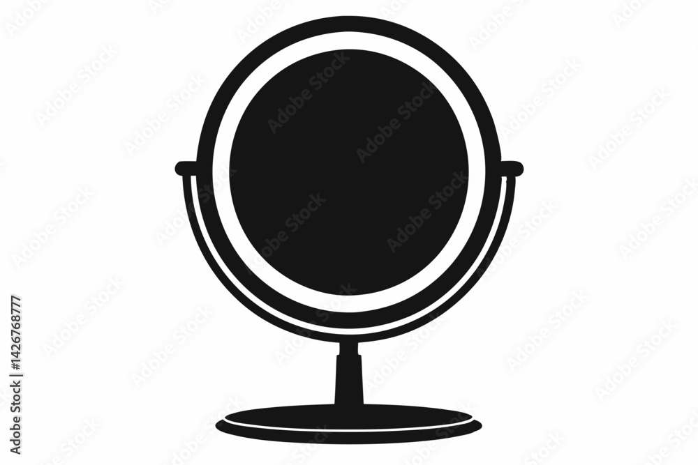 Fototapeta premium Round Mirror With Stand Silhouette Vector Illustration