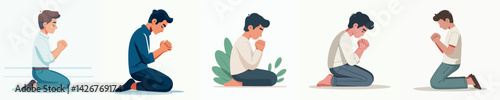 christian people praying vector set