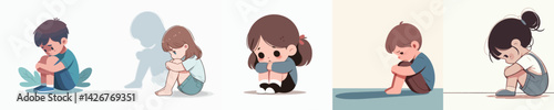 set vector kids depression