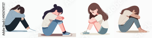 depressed young woman vector set