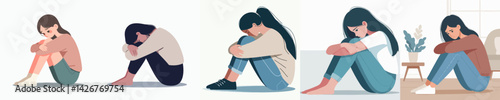 depressed young woman vector set